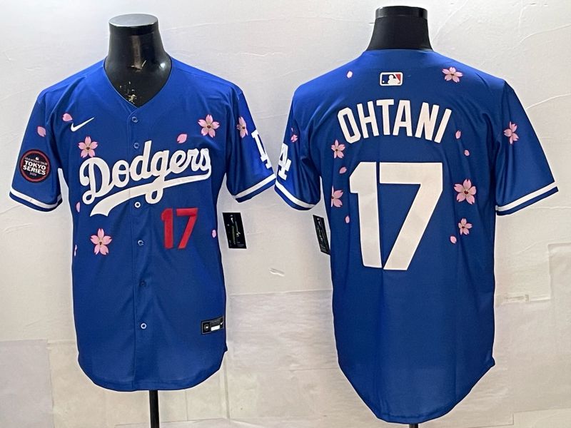 Men Nike 2026 Los Angeles Dodgers #17 Ohtani Blue Sakura Edition Game MLB Jersey 060